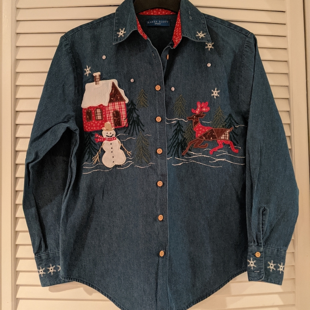 Karen Scott Christmas Button-down Shirt